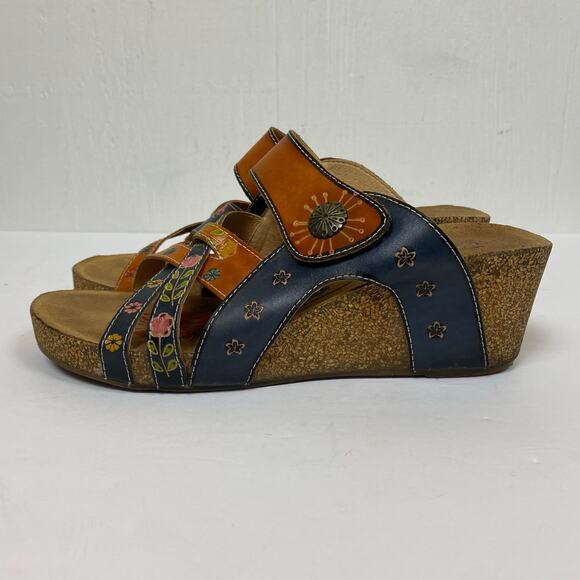 L'Artiste By Spring Step Jadora Leather Wedge Sandals Boho Artsy Size 10.5-11 - Picture 4 of 12